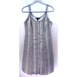 Peruvian Connection Striped Cotton Fringe Trim Dress Sz 6 Minimalist Costal Boho